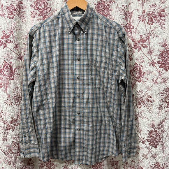 Wrangler Other - Wrangler Riata Plaid Button Down Shirt Tan Blue Size Medium